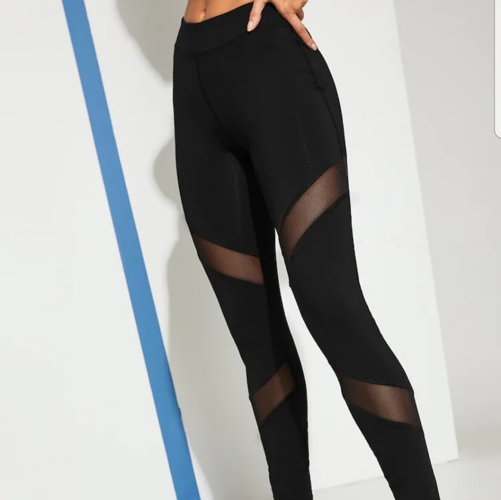 Black Paneled Mesh Workout Pants - Picture 5 of 7